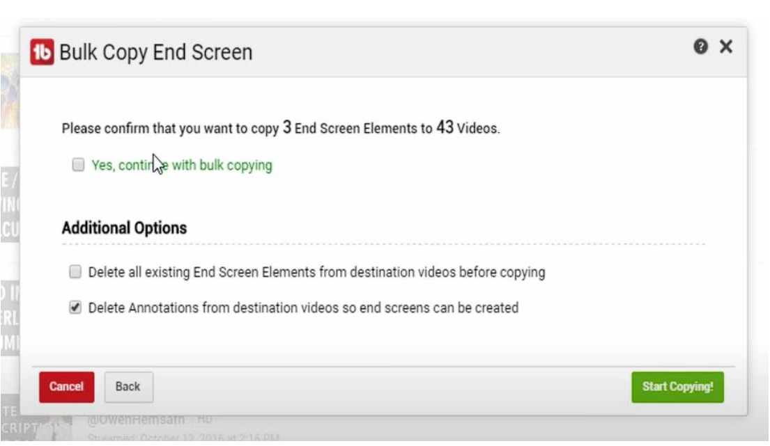 adicionar end screens a vários videos rapidamente