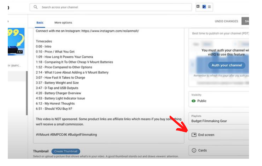como adicionar end screen em um video ja publicado no youtube