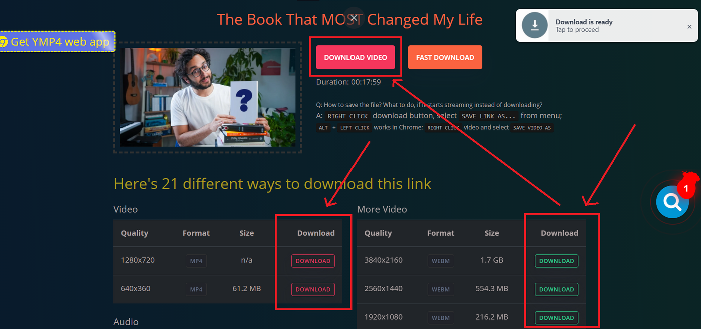 How to Download/ Copy A YouTube Video Using Ymp4-step2