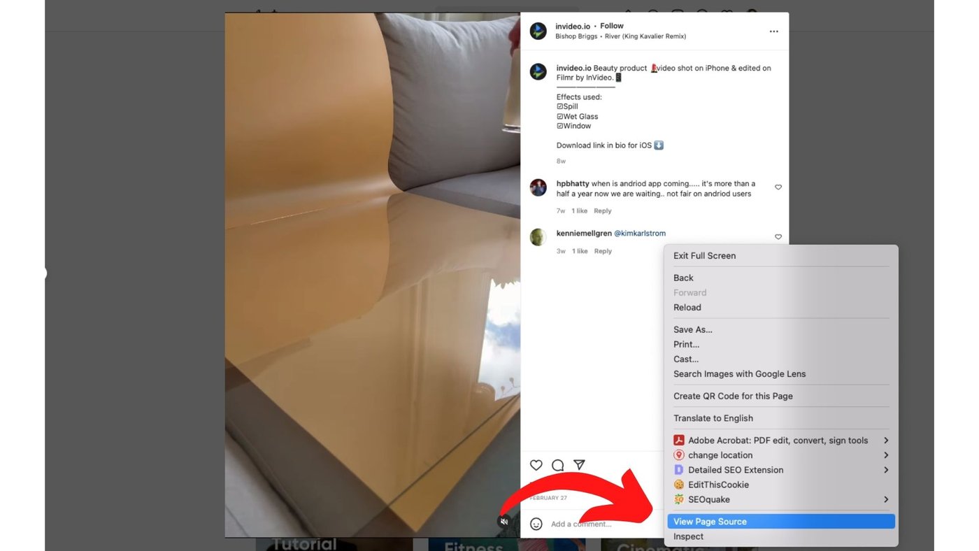 Usar el código fuente para descargar videos de Instagram