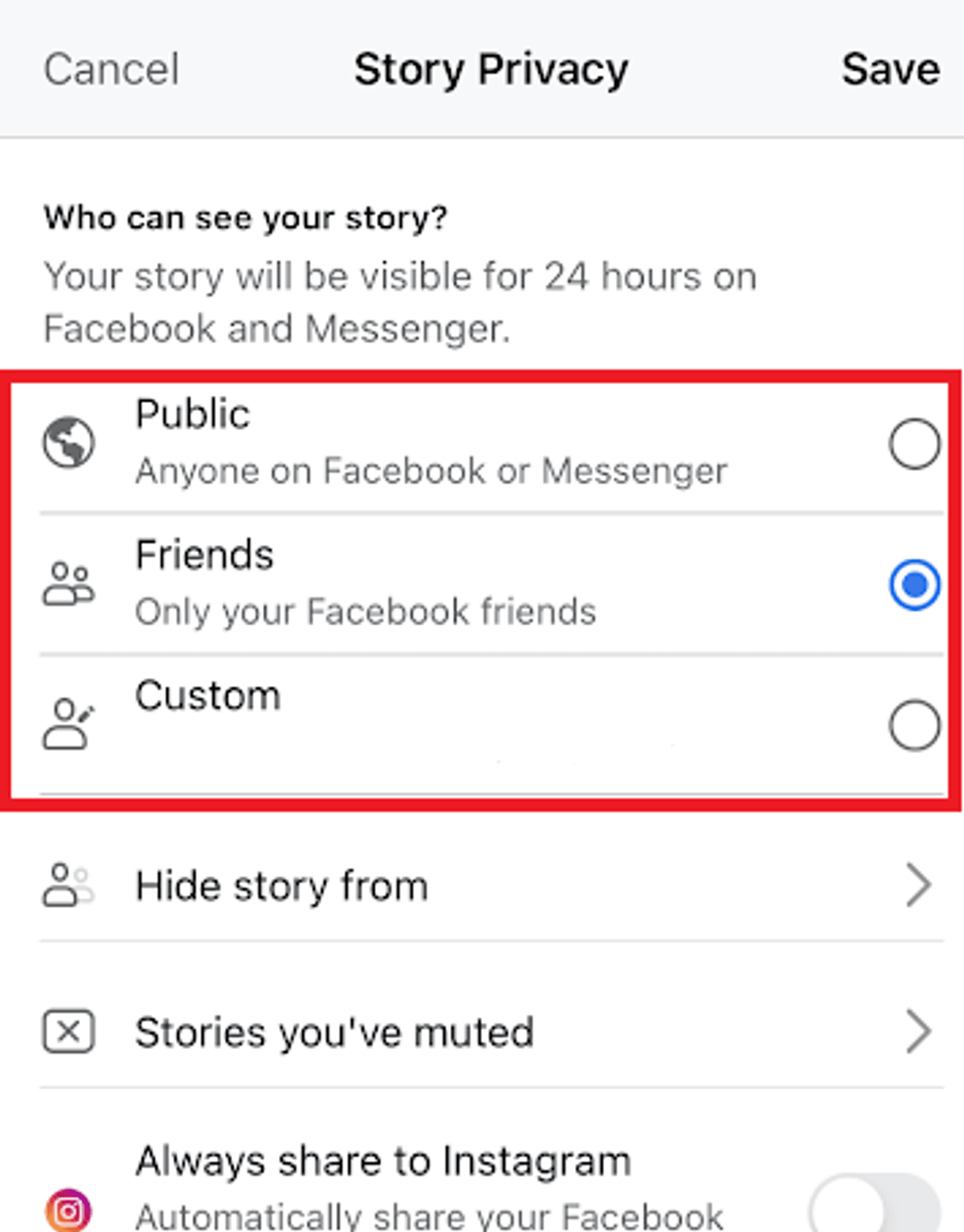 Story Privacy Setting for Facebook