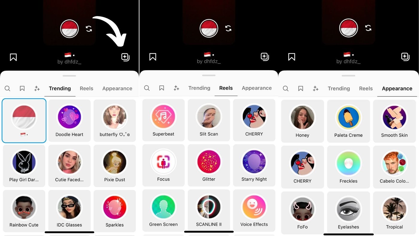 Opciones de efectos AR para los reels de Instagram