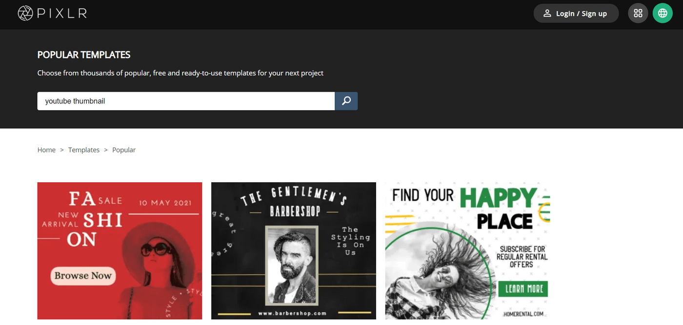 Templates para thumbnail do youtube do Pixlr