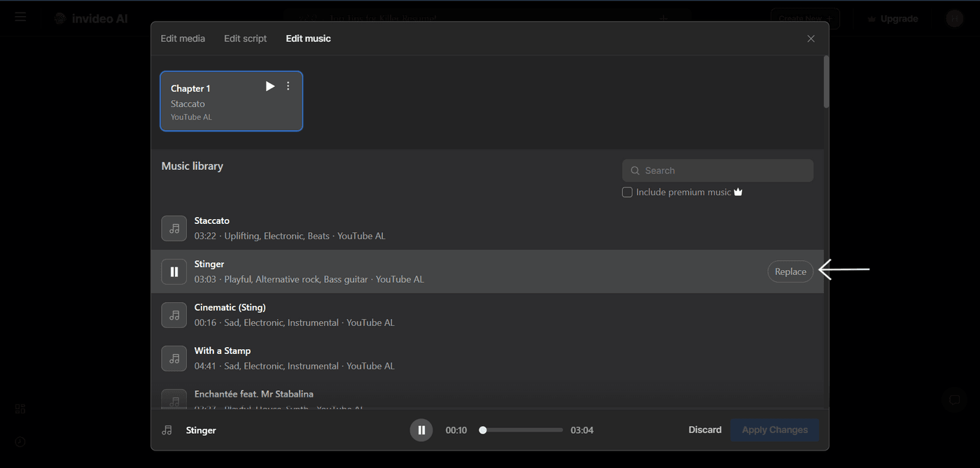 Invideo AI download settings screen for selecting watermark type, branding, and video resolution.