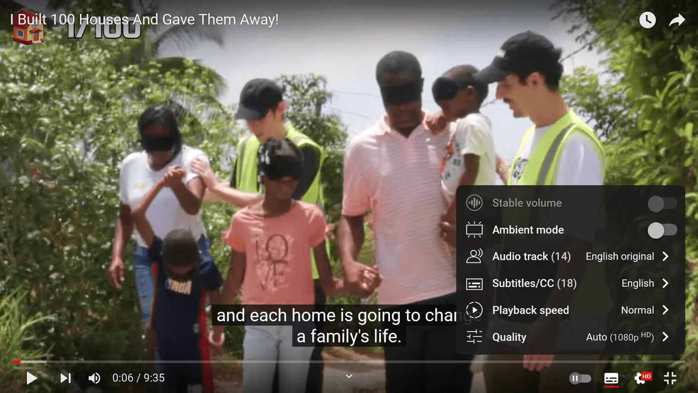 People walking blindfolded with video subtitles are ''and each home is going to change a family's life"