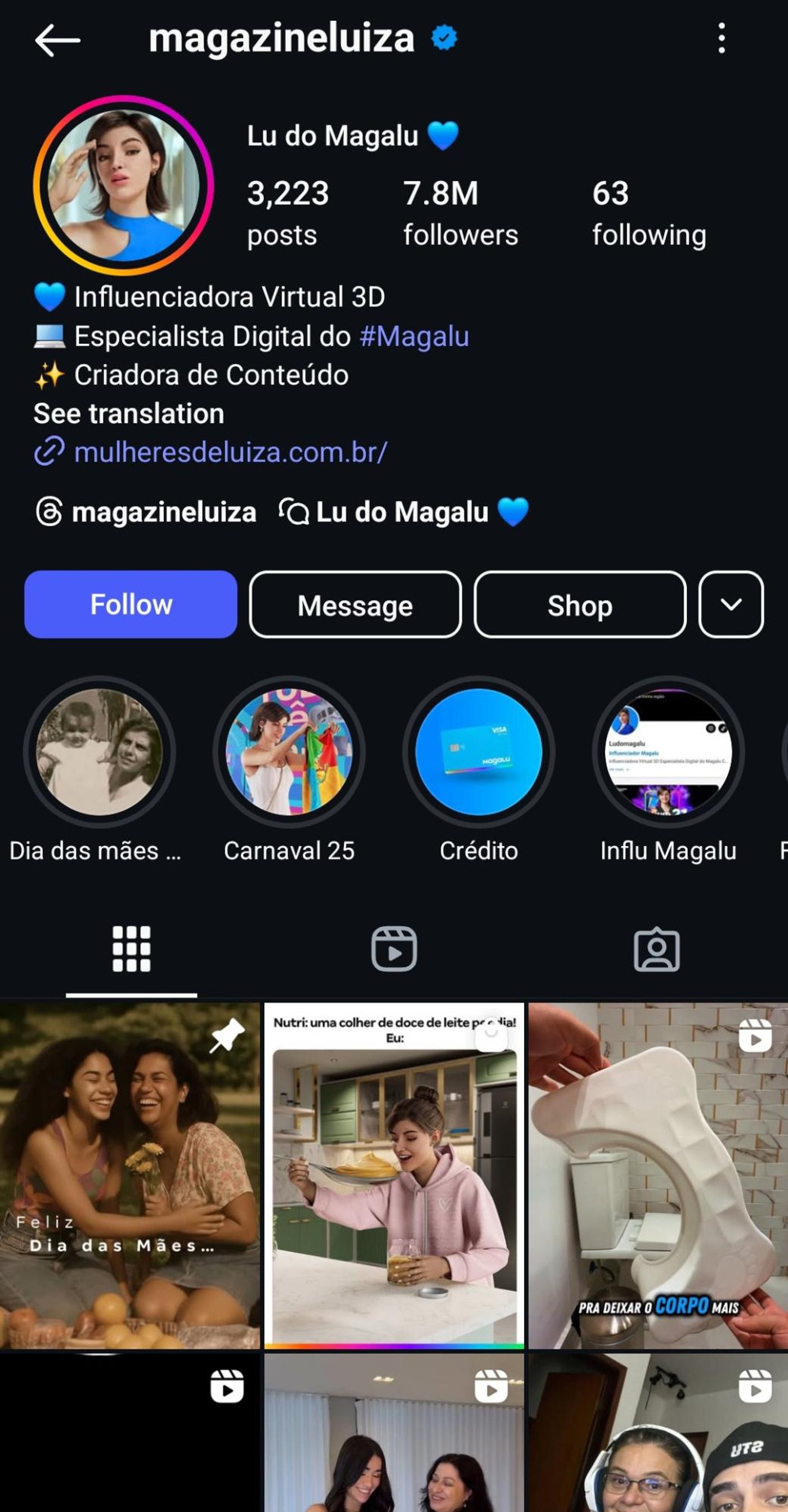 Instagram profile of Lu do Magalu