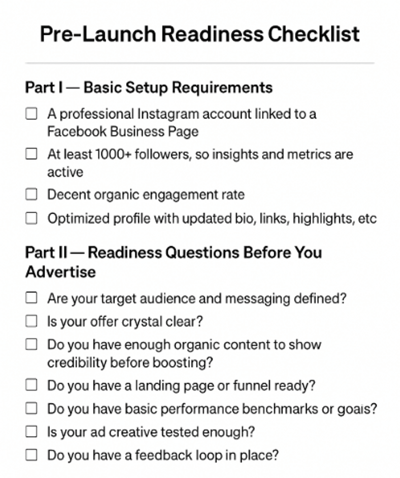 Pre-Launch Readiness Checklist