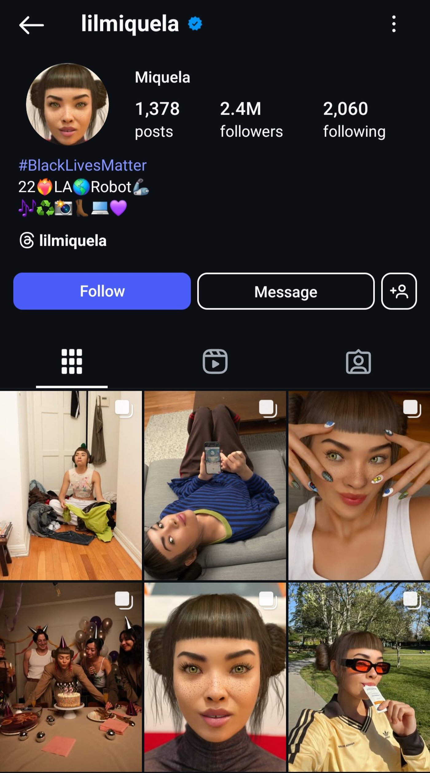 Instagram profile of lilmiquela