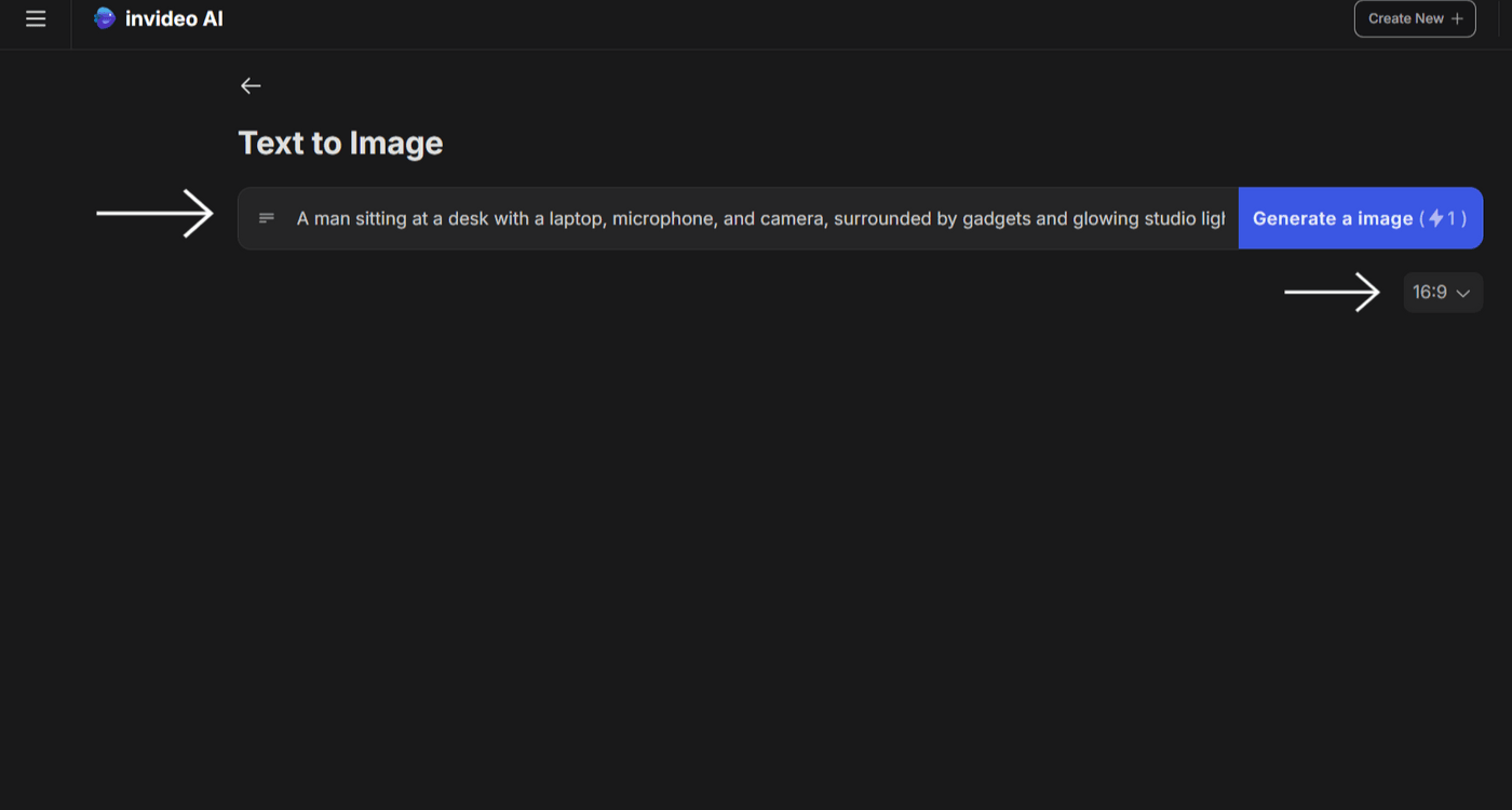 Prompt and aspect ratio selected to generate image of tech setup in 16:9 format