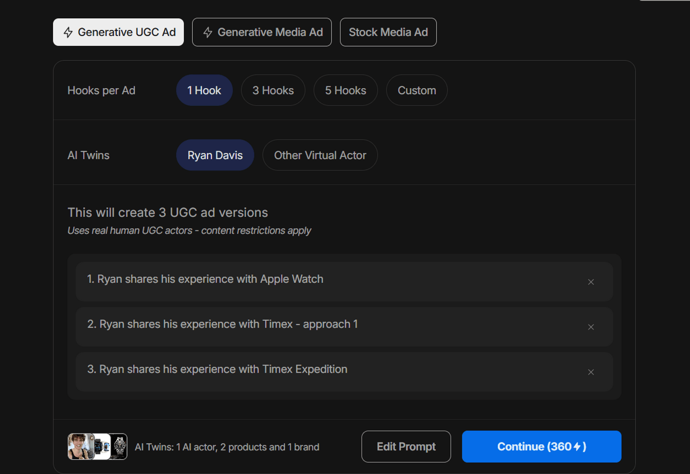 Select a UGC ad version with Ryan Davis sharing his experience with different watches