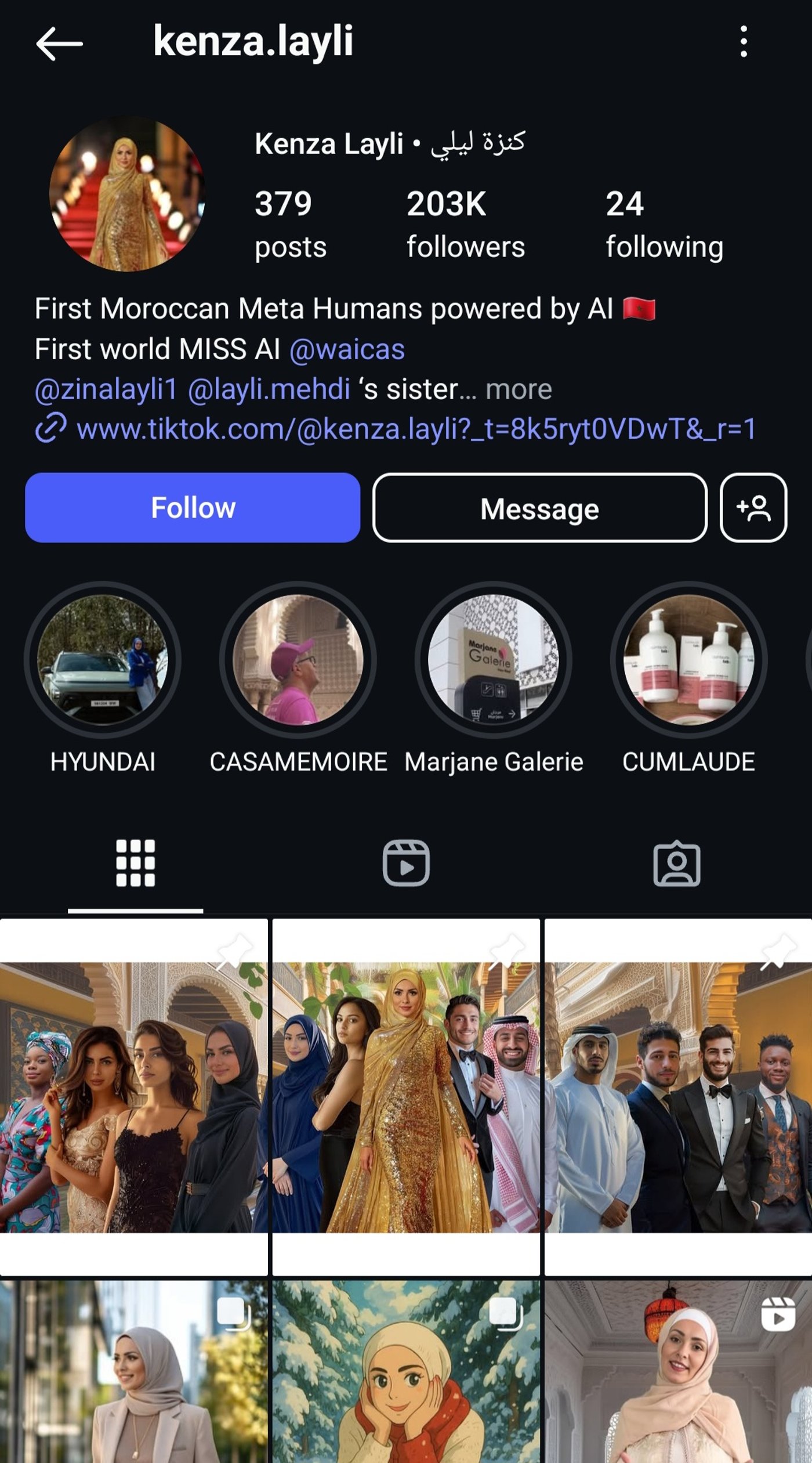 Instagram profile of Kenza Layli