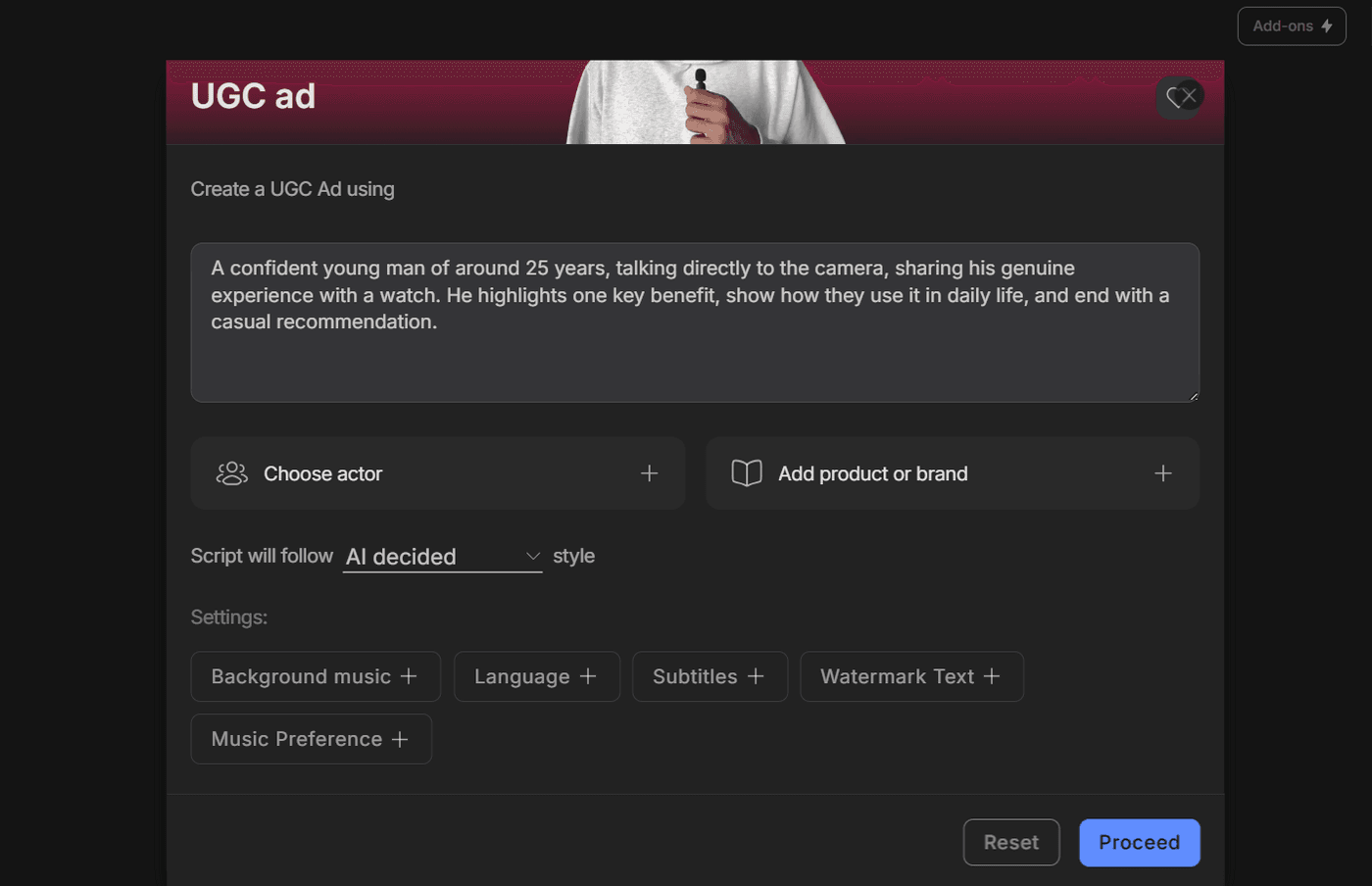 Create a UGC ad featuring a young man sharing his experience with a watch