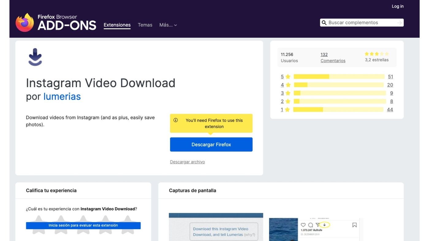 Instagram video downloader mozilla extensión