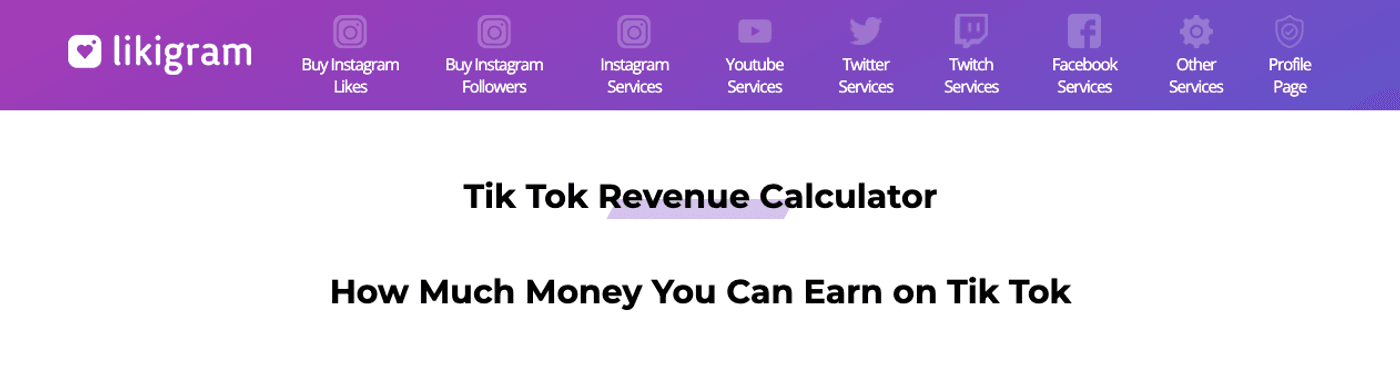 Calculadora de Tiktok e ingresos Likigram