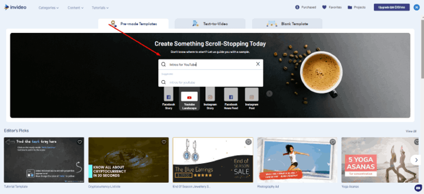 opção de busca invideo editor online