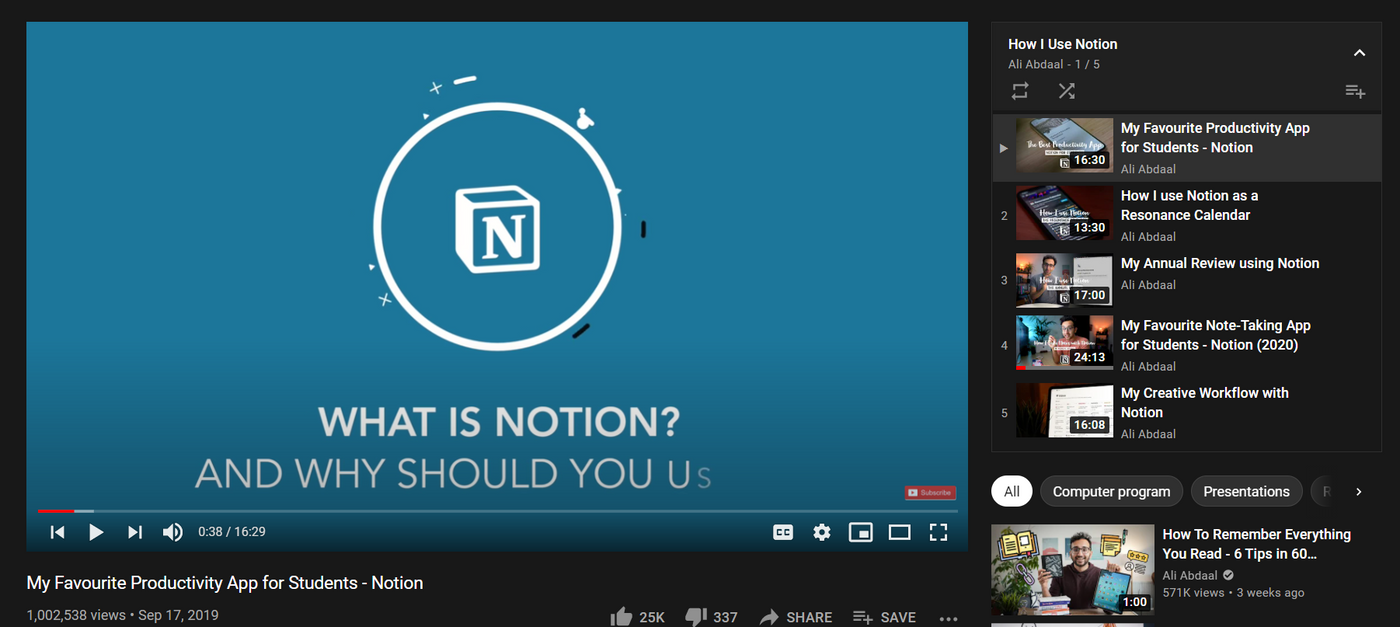 Put best videos on top of playlists - Ali Abdal’s playlist example