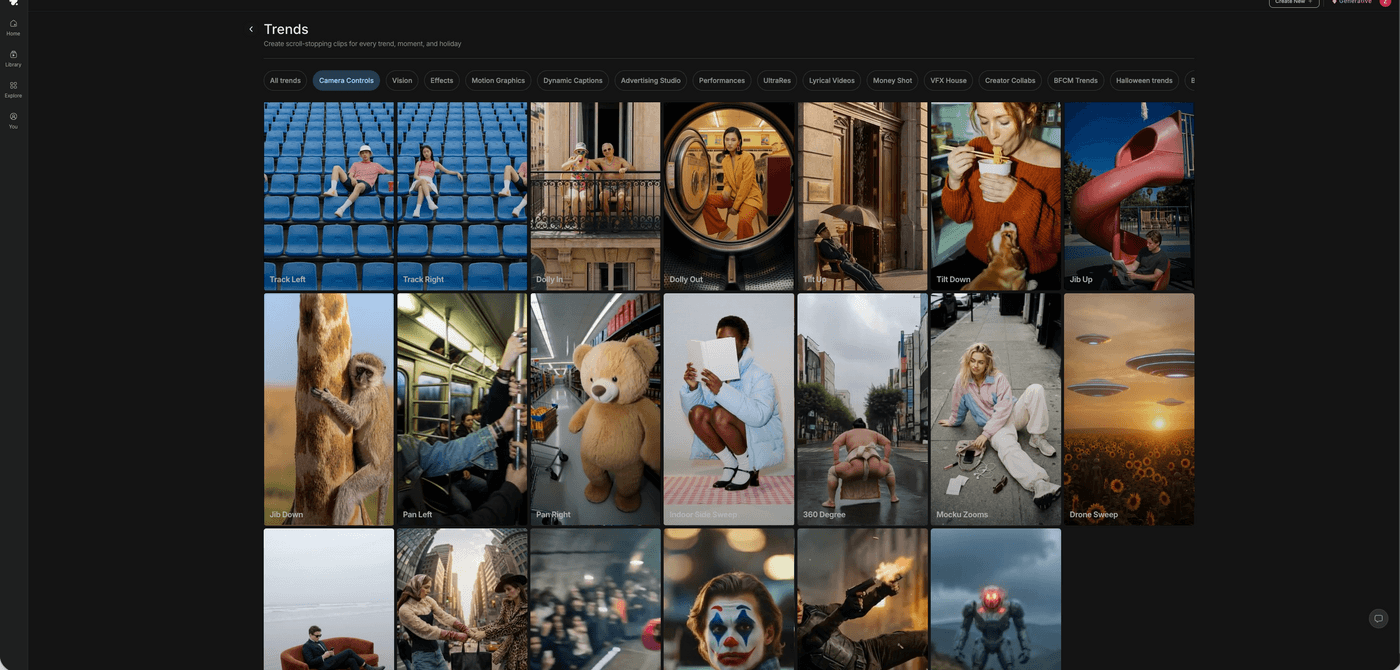 select a preset for any camera movement