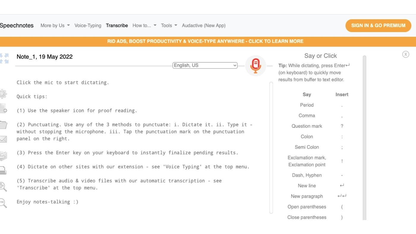 Speechnotes webapp audio a texto