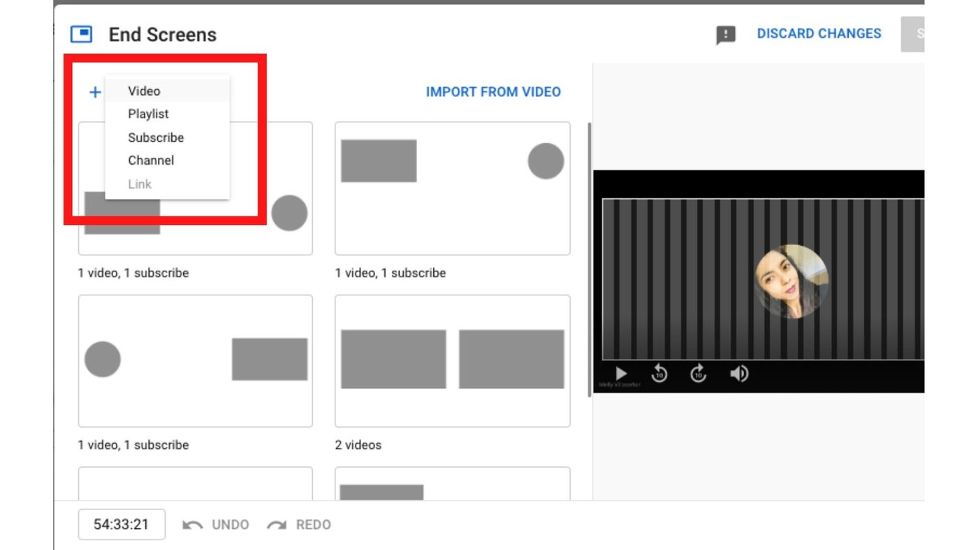 Elige un elemento a mostrar en tu youtube end screen