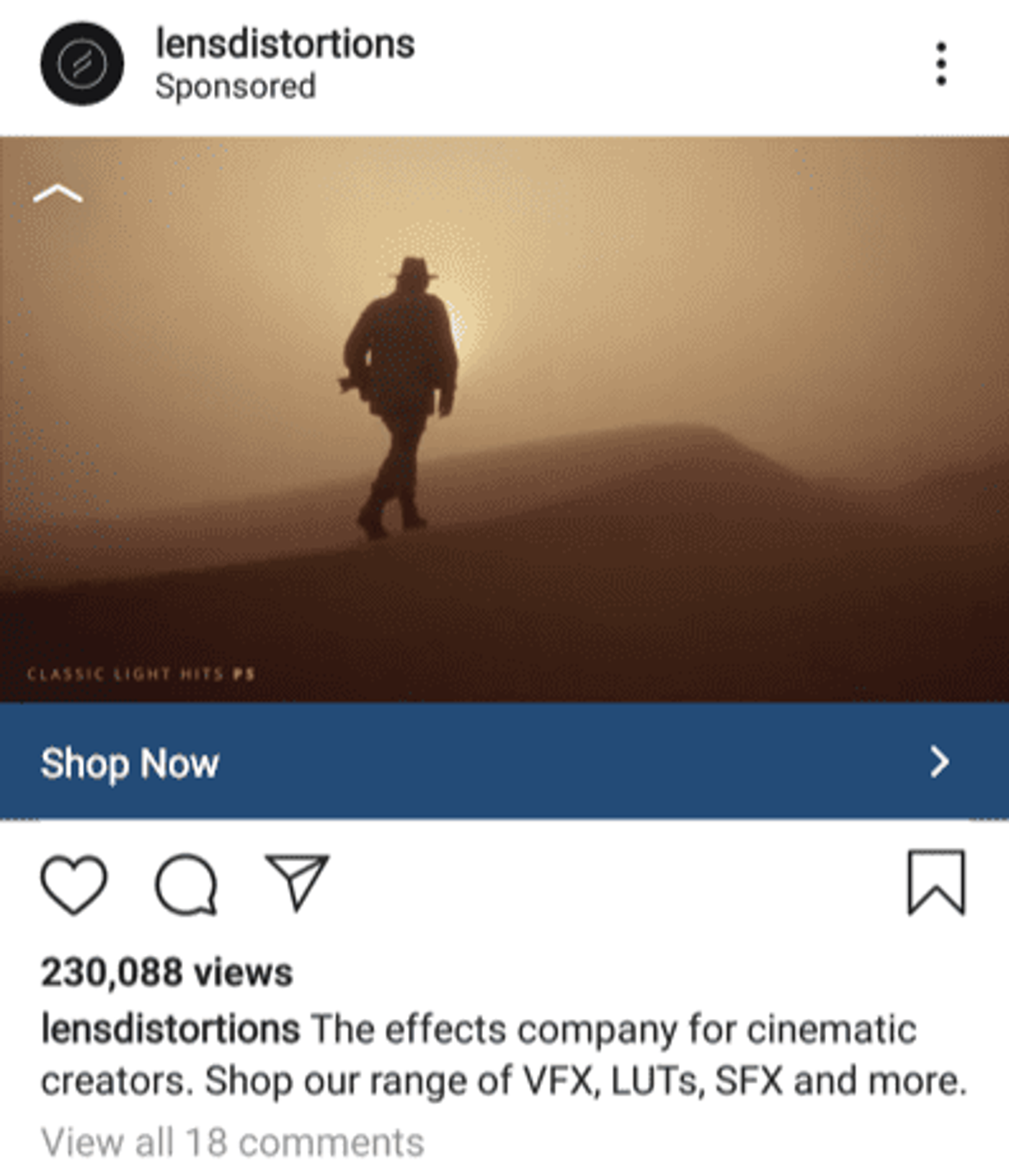 Anuncio en vídeo en Instagram de la marca Lensdistortions