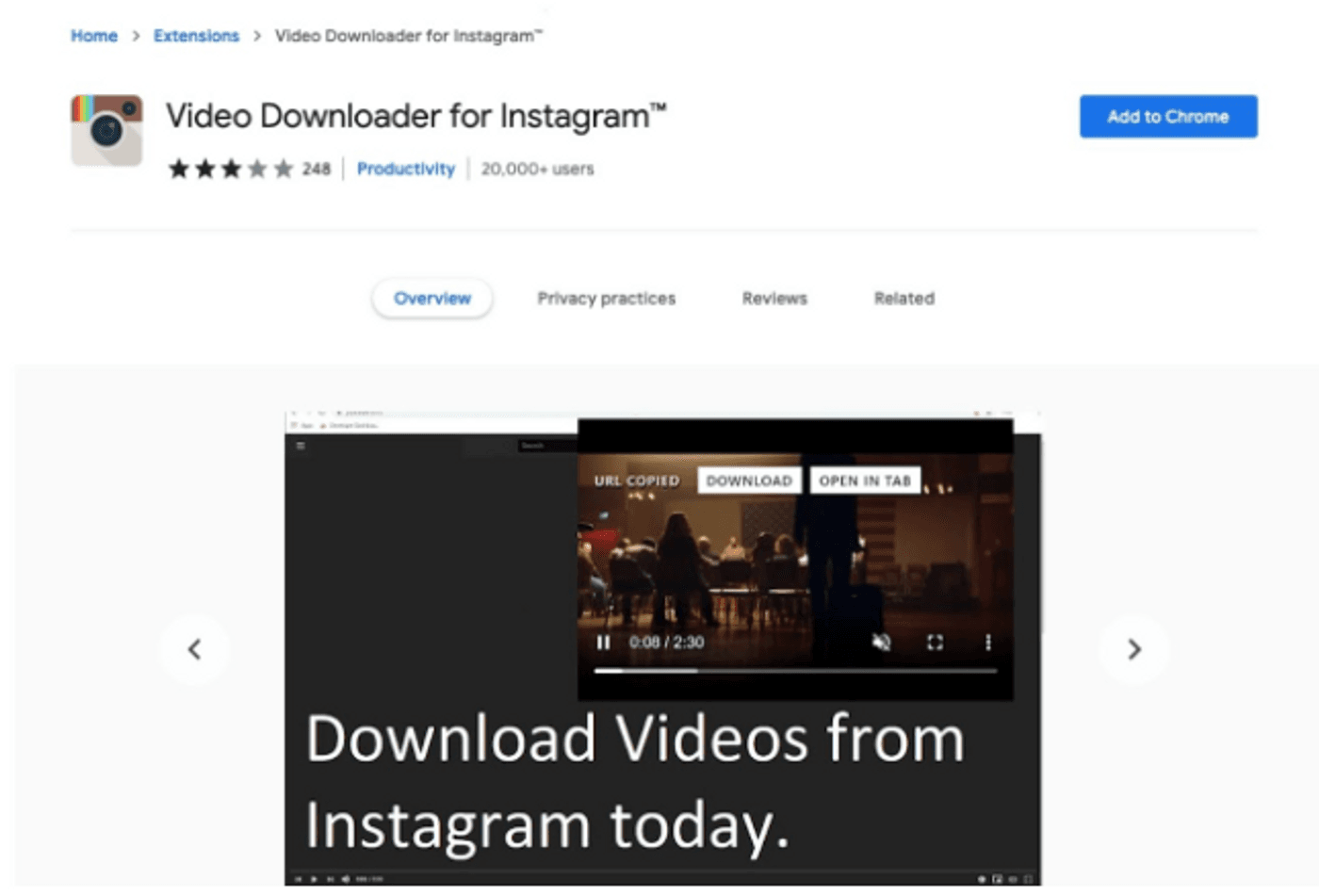 Video downloader for Instagram para descarga de videos