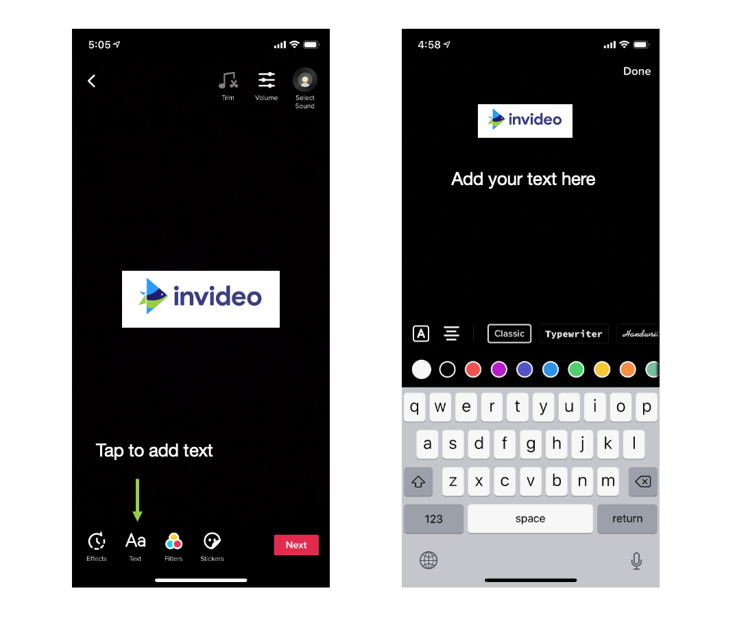 How to add text to TikTok from within the TikTok app - Step 5