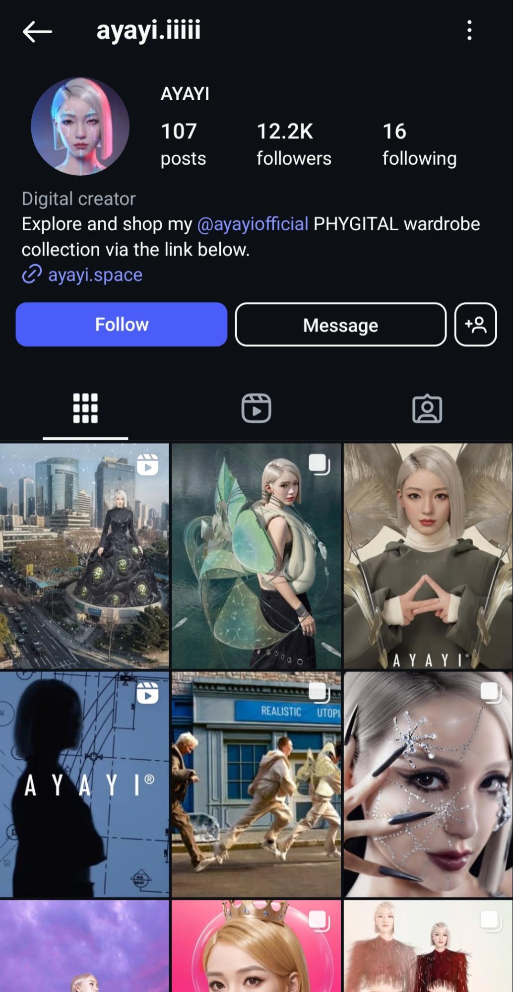 Instagram profile of AYAYI