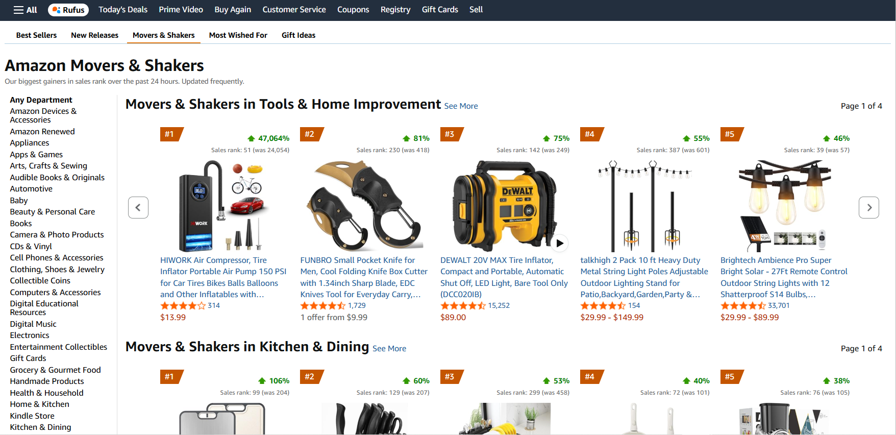 A display of various Amazon tools available for sale, showcasing a range of hand tools and power tools