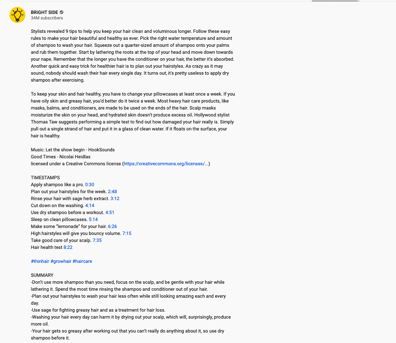 YouTube description and time stamp for YoutTube SEO