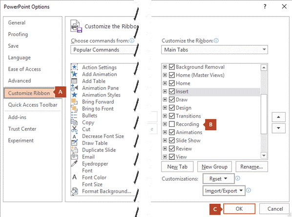 Enabling Recording in PowerPoint