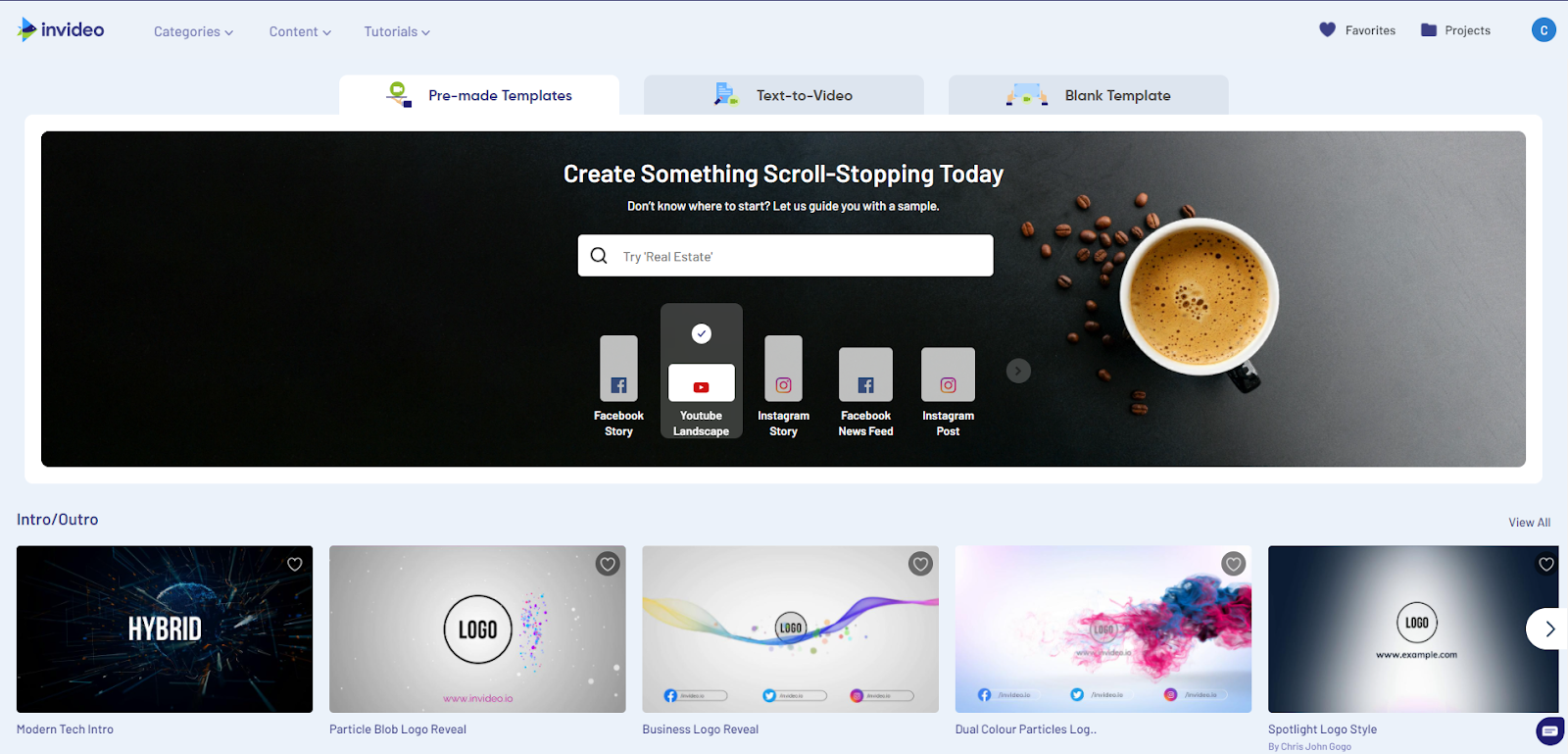 InVideo video editor Homepage