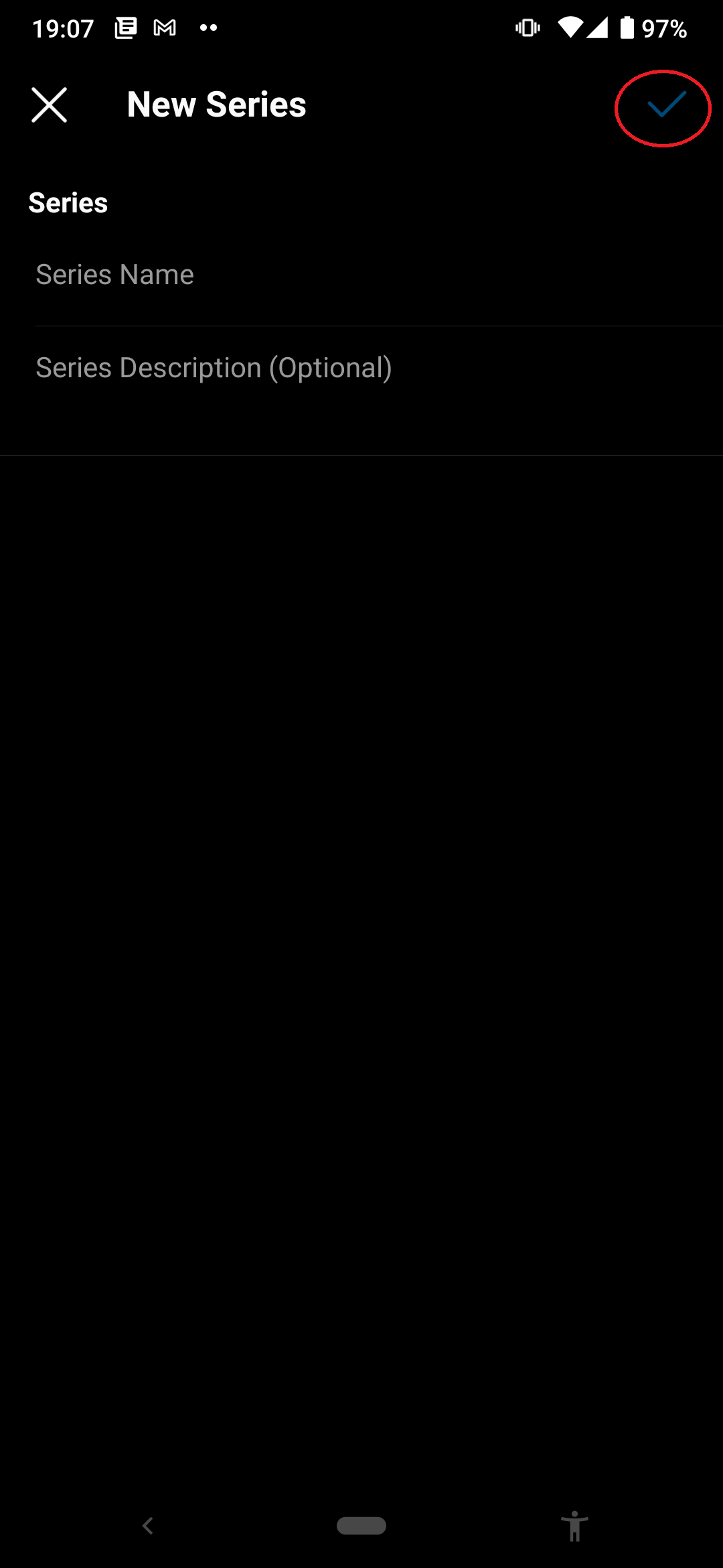 Botón en la esquina superior derecha de la pantalla en IGTV