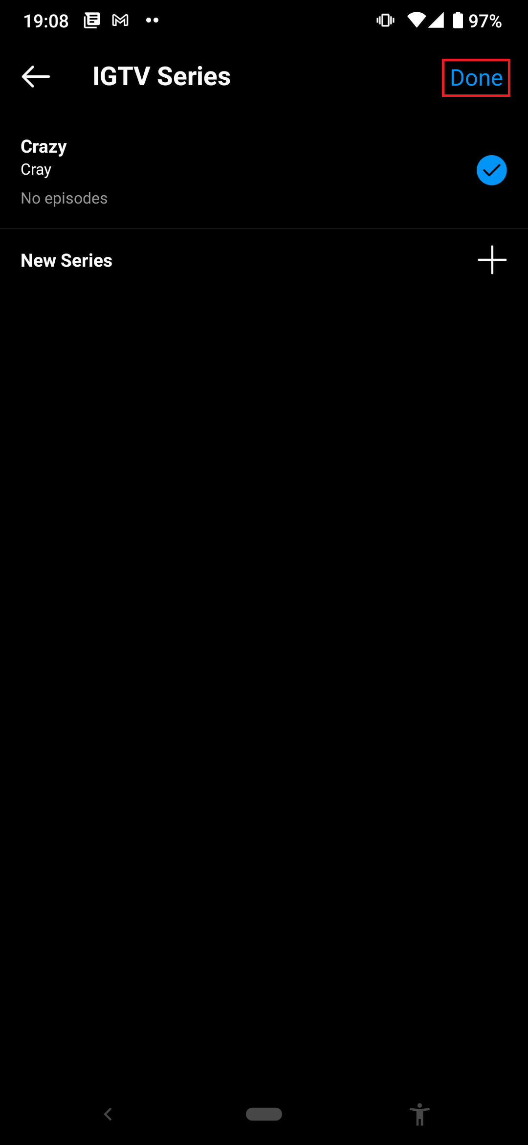 Botón para publicar en IGTV