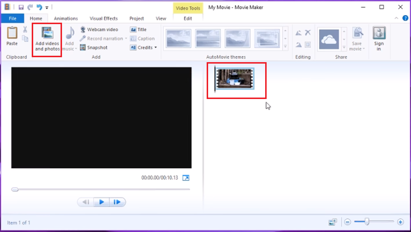 How to rotate a video using Windows Movie Maker - step 1