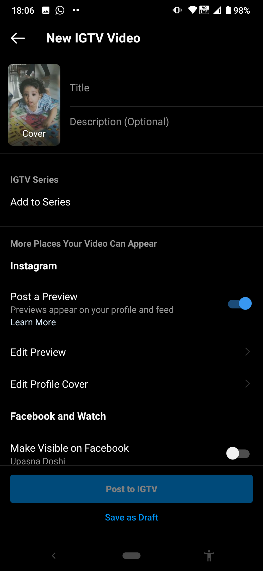 Seleccionando una imagen de portada para IGTV